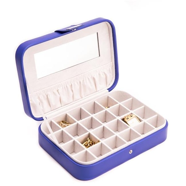Bey Berk International Bey-Berk International BB660BLU Blue Leatherette 24 Section Jewel Case with Mirror BB660BLU - main